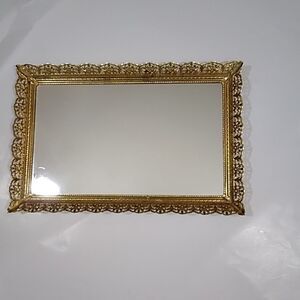 Vintage Perfume Tray Mirror Gold Black Color Rectangle